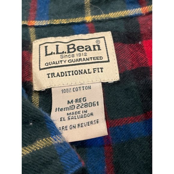 LL Bean Mens Traditional Fit Blue Red Green‎ Yellow Plaid Flannel Long Sleeve M - Picture 7 of 7